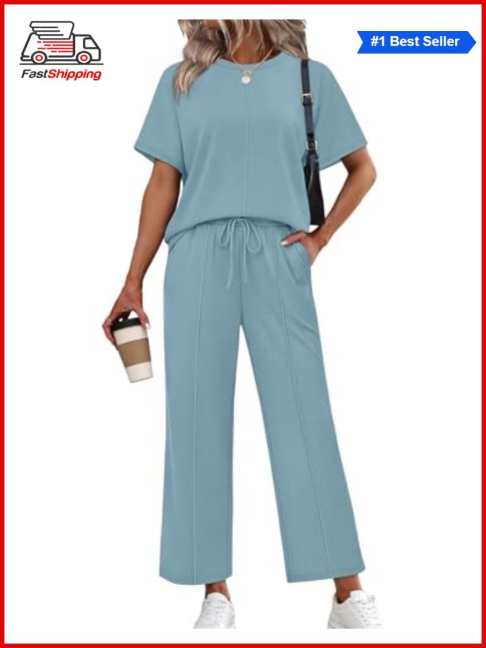 ✨ Sampeel Two Piece Set Womens Short Sleeve Wide Leg Pants Lounge Travel